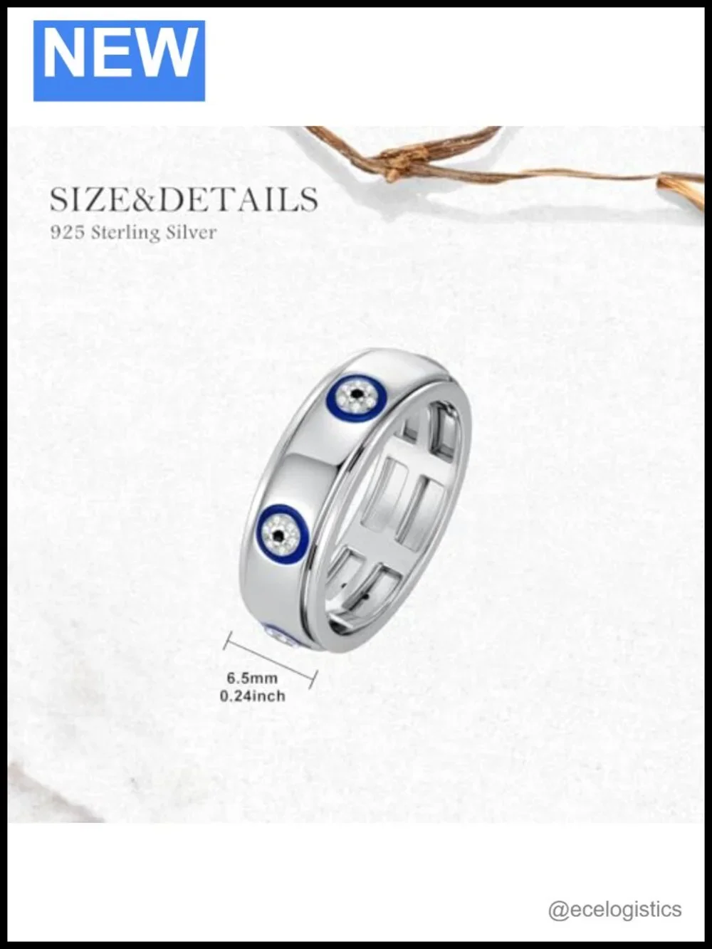 Diamond Evil Eye Fidget Ring 925 Sterling Silver Spinner Ring Anxiety Relief